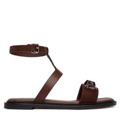 Sandały Weekend Max Mara. Brązowe sandały Weekend Max Mara, bez wzorów, bez obcasa, na płaskiej podeszwie, bez zapięcia. Za 1,409.00 zł.