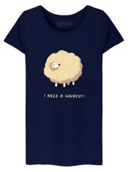 WOOOP Koszulka "Haircut Sheep" w kolorze granatowym rozmiar: XL. Niebieskie bluzki Wooop, xl, bez wzorów, z bawełny, bez kołnierzyka, bez ramiączek. Za 61.02 zł.