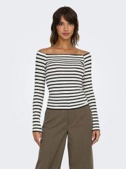 ONLY Koszulka w kolorze biało-czarnym rozmiar: M. Białe bluzki Only, m, bez wzorów, bez kołnierzyka, bez ramiączek. Za 56.66 zł.