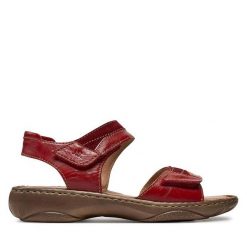 Sandały Josef Seibel. Czerwone sandały Josef Seibel, bez wzorów, bez obcasa, na płaskiej podeszwie, bez zapięcia. Za 329.99 zł.
