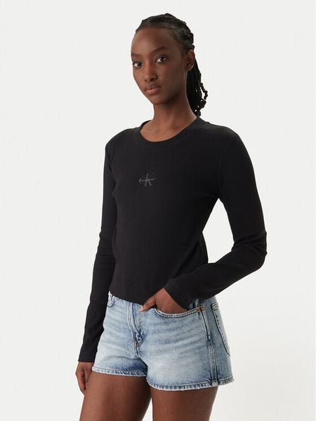 Calvin Klein Jeans Bluzka Monogram LV047A803G Czarny Slim Fit. Czarne bluzki Calvin Klein Jeans, s, bez wzorów, z bawełny, bez kołnierzyka, bez ramiączek. Za 181.99 zł.
