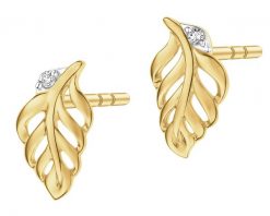 Kolczyki z żółtego złota z diamentami - piórka - 0,006 ct - próba 375. Żółte kolczyki Apart, z diamentem, złote. Za 749.00 zł.