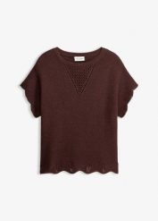 Sweter z krótkim rękawem z błyszczącą nicią. Brązowe swetry bonprix, bez wzorów, bez ramiączek. Za 99.99 zł.