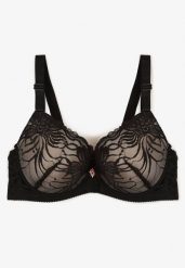 Czarno-Beżowy Biustonosz Full Cup z Koronkowym Zdobieniem i Kokardą Caliri. Czarne biustonosze Born2be, z aplikacjami, z koronki. Za 34.99 zł.