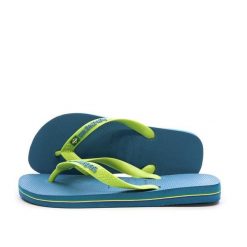 Klapki Havaianas Brasil Logo. Niebieskie klapki Havaianas, bez wzorów, z materiału, bez obcasa. Za 163.50 zł.