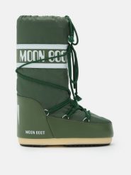 Moon Boot ICON NYLON BOOTS Śniegowce damskie. Zielone trapery i śniegowce Moon Boot, z nylonu, przed kolano. W wyprzedaży za 687.20 zł.