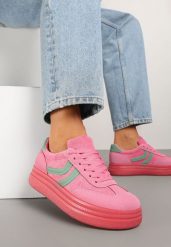 Fuksjowe Sneakersy Typu Kultowe Tenisówki na Niskiej Platformie Olritia. Czerwone obuwie sportowe Renee, z jeansu, bez zapięcia, tenisowe. Za 84.99 zł.