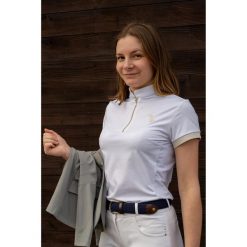 Damska koszulka polo na zawody Flags&Cup Andria. Białe koszulki polo FLAGS&CUP, l, bez wzorów, z jersey, bez kołnierzyka, bez ramiączek. Za 229.50 zł.