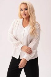 Elegancka bawełniana haftowana bluzka Aurelia w kolorze ecru PLUS SIZE XXL OVERSIZE JESIEŃ. Bluzki Moda Size Plus Iwanek, plus size, w ażurowe wzory, z bawełny, biznesowe, bez kołnierzyka, plus size, bez ramiączek. Za 239.90 zł.