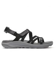 Merrell Skórzane sandały "Harbor Backstrap" w kolorze czarno-szarym rozmiar: 39. Czarne sandały Merrell, bez wzorów, klasyczne, z otwartym noskiem, bez obcasa, bez zapięcia. Za 294.97 zł.
