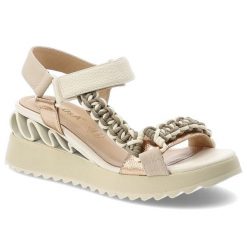 Sandały damskie S.Barski, na lekkiej platformie z plecionymi paskami i regulowanym zapięciem na rzep, białe, CR61-3071. Białe sandały S.BARSKI, bez wzorów, bez obcasa, na koturnie, bez zapięcia. Za 289.00 zł.