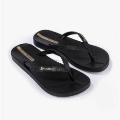 Świecące Japonki Ipanema Maxi Damskie. Czarne klapki Ipanema, bez wzorów, z materiału, bez obcasa. Za 119.00 zł.