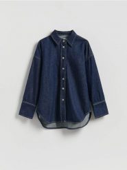 Jeansowa koszula - granatowy. Niebieskie koszule Reserved, l, bez wzorów, z bawełny, bez kołnierzyka, bez ramiączek. Za 159.99 zł.