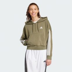 Bluza z kapturem Essentials 3-Stripes French Terry Quarter-Zip. Białe bluzy Adidas, xl, bez wzorów, z materiału, z kapturem. Za 279.00 zł.