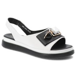 Sandały damskie S.Barski, ze skóry ekologicznej ozdobna klamra dekoracyjne kamienie lekka podeszwa casual letnie, białe, GR61-5932. Białe sandały S.BARSKI, bez wzorów, ze skóry ekologicznej, casualowe, bez obcasa, bez zapięcia. Za 219.00 zł.