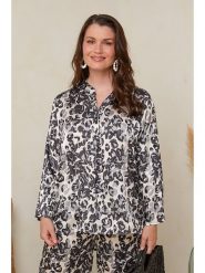 Curvy Lady Bluzka w kolorze czarno-kremowym rozmiar: 44/46. Brązowe bluzki Curvy Lady, bez wzorów, klasyczne, bez kołnierzyka, bez ramiączek. Za 83.62 zł.