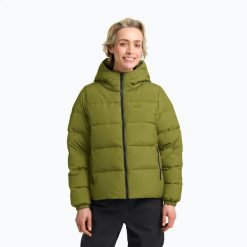 Płaszcz puchowy damski Jack Wolfskin Frozen Palace. Zielone płaszcze Jack Wolfskin, na zimę, l, bez wzorów, z materiału, bez kaptura. Za 1,099.00 zł.