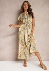 Zielona Sukienka Boho o Rozkloszowanym Kroju Ściągana w Talii Dimirrah. Zielone sukienki Renee, na imprezę, na lato, xl, z aplikacjami, boho, bez kołnierzyka, bez ramiączek, maxi, rozkloszowane. Za 79.99 zł.