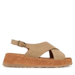 Sandały Tamaris. Brązowe sandały Tamaris, bez wzorów, bez obcasa, na koturnie, bez zapięcia. Za 369.99 zł.