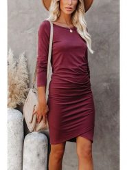 Milan Kiss Sukienka w kolorze burgundowym rozmiar: XL. Czerwone sukienki Milan Kiss, xl, bez wzorów, z asymetrycznym kołnierzem, bez ramiączek, mini, asymetryczne. Za 149.66 zł.