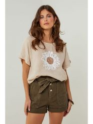 Lin Passion Lniana koszulka w kolorze beżowym rozmiar: 34/36. Brązowe bluzki Lin Passion, bez wzorów, ze lnu, klasyczne, bez kołnierzyka, bez ramiączek. Za 113.99 zł.