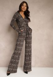 Brązowy Kopertowy Kombinezon Zdobiony Ornamentalnym Wzorem Mesiera. Brązowe sukienki Renee, na co dzień, na zimę, l, z aplikacjami, eleganckie, bez kołnierzyka, bez ramiączek, kopertowe. Za 119.99 zł.