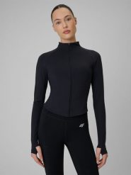 4F Bluza treningowa slim szybkoschnąca damska - czarna L. Czarne bluzy sportowe 4f, l, bez wzorów, ze skóry, bez kaptura. Za 199.99 zł.
