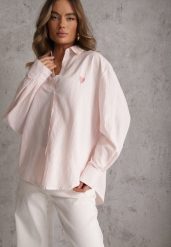 Różowa Koszula z Bawełną w Paski z Haftowaną Aplikacją Serca Sewrona. Czerwone koszule Renee, s, z aplikacjami, z bawełny, klasyczne, bez kołnierzyka, bez ramiączek. Za 89.99 zł.