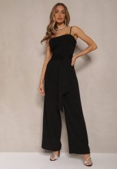 Czarny Taliowany Kombinezon z Paskiem Desine. Czarne sukienki Renee, bez wzorów, eleganckie, bez kołnierzyka, bez ramiączek, dopasowane. Za 74.99 zł.