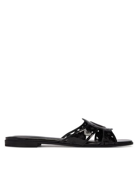 Guess Klapki FLJCIE PAF03 Czarny. Czarne klapki Guess, z aplikacjami, ze skóry, bez obcasa. Za 274.99 zł.