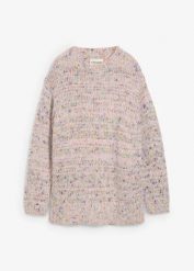 Oversize’owy sweter z włóczki bouclé. Czerwone swetry bonprix, bez wzorów, bez ramiączek. Za 127.99 zł.