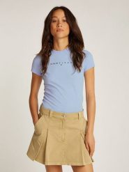 TOMMY JEANS Koszulka w kolorze błękitnym rozmiar: S. Niebieskie bluzki Tommy Jeans, s, bez wzorów, z bawełny, bez kołnierzyka, bez ramiączek. Za 92.42 zł.