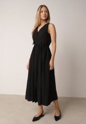 Czarna Sukienka o Rozkloszowanym Kroju z Wiskozą i Bawełną z Paskiem Kelaliria. Czarne sukienki Born2be, na co dzień, l, bez wzorów, z bawełny, eleganckie, bez kołnierzyka, bez ramiączek, maxi, proste. Za 159.99 zł.