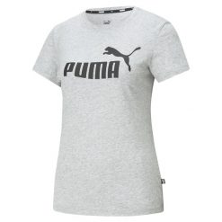 T-shirt Damski Logo ESS. Szare t-shirty Puma, m, bez wzorów, bez kołnierzyka, bez ramiączek. Za 143.99 zł.