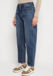 Niebieskie Jeansy o Kroju Mom Fit z Wysokim Stanem i Serduszkiem z Tyłu Nalunna. Niebieskie jeansy Born2be, na co dzień, l, bez wzorów, z jeansu, z podwyższonym stanem. Za 109.99 zł.