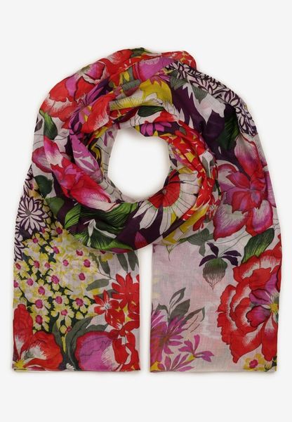 Fioletowo-Różowy Bawełniany Szalik Apaszka z Kwiecistym Motywem Junibia. Fioletowe szaliki Born2be, na lato, bez wzorów, z bawełny, eleganckie. Za 14.99 zł.
