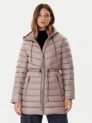 DKNY Płaszcz zimowy DLEMPV38 Beżowy Slim Fit. Brązowe płaszcze DKNY, na zimę, l, bez wzorów, z syntetyku, bez kaptura. Za 789.99 zł.