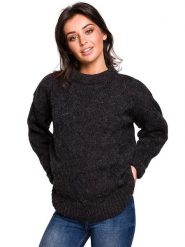 Be Wear Sweter w kolorze grafitowym rozmiar: L/XL. Czarne swetry Be Wear, l, bez wzorów, z wełny, bez ramiączek. Za 203.95 zł.