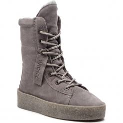 Botki BRONX - 46995-C BX 1418 Grey 8. Szare botki Bronx, bez wzorów, z futra, bez obcasa, bez zapięcia. W wyprzedaży za 279.00 zł.