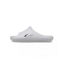 Klapki damskie Crocs Mellow Slide. Szare klapki Crocs, bez wzorów, z materiału, bez obcasa. W wyprzedaży za 171.75 zł.