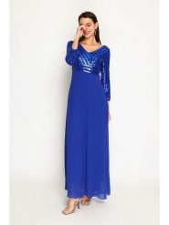 ASSUILI Sukienka w kolorze niebieskim rozmiar: 36. Niebieskie sukienki Assuili, bez wzorów, klasyczne, bez kołnierzyka, bez ramiączek, maxi. Za 195.99 zł.