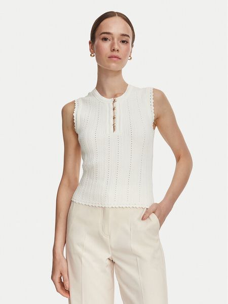 Guess Bluzka W6YR24 Z0970 Biały Regular Fit. Białe bluzki Guess, xl, z aplikacjami, z syntetyku, bez kołnierzyka, bez ramiączek. Za 309.99 zł.