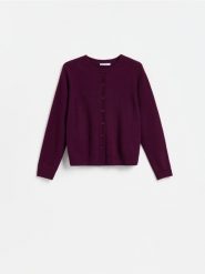 Wełniany kardigan - ciemnofioletowy. Fioletowe kardigany Reserved, l, bez wzorów, z wełny. Za 179.99 zł.
