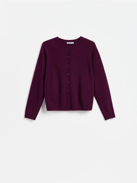 Wełniany kardigan - ciemnofioletowy. Fioletowe kardigany Reserved, l, bez wzorów, z wełny. Za 179.99 zł.