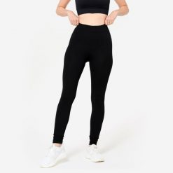 Legginsy fitness damskie Domyos slim Salto. Czarne legginsy DOMYOS, m, bez wzorów, z bawełny. Za 29.99 zł.
