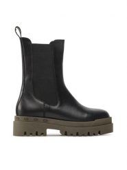 Badura Sztyblety 8043-B Czarny. Czarne botki Badura, bez wzorów, ze skóry, bez obcasa, na płaskiej podeszwie, bez zapięcia. Za 279.99 zł.