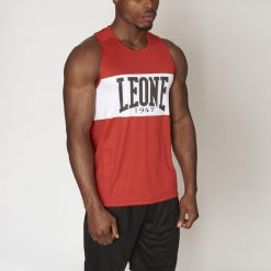 Tank top treningowy LEONE 1947 Shock Boxing. Czerwone topy LEONE 1947, m, bez wzorów, bez kołnierzyka, bez ramiączek. Za 73.99 zł.