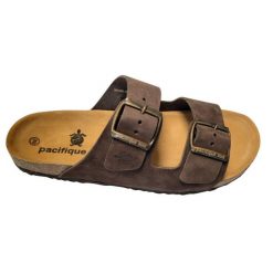 Klasyczne klapki unisex. Brązowe klapki PACIFIQUE SUD, bez wzorów, bez obcasa. Za 255.00 zł.