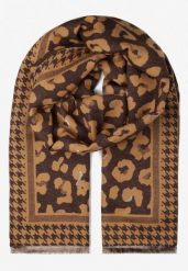 Jasnobrązowy Szalik z Bawełny i Wiskozy w Cętki Dongi. Brązowe szaliki Renee, bez wzorów, z bawełny, eleganckie. Za 34.99 zł.