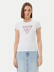 Guess T-Shirt E5GI08 J1314 Biały Slim Fit. Białe t-shirty Guess, s, z aplikacjami, z bawełny, bez kołnierzyka, bez ramiączek. Za 119.99 zł.